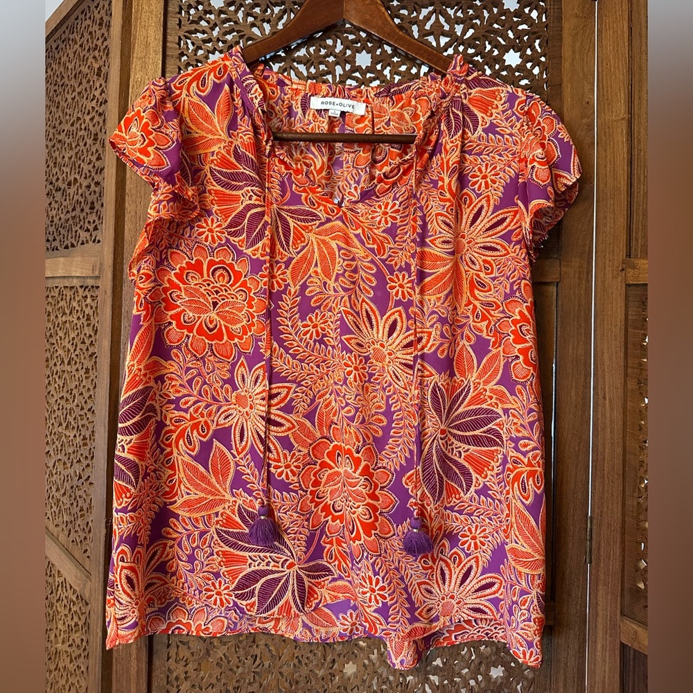 Rose & Olive Orange and Purple Floral Blouse